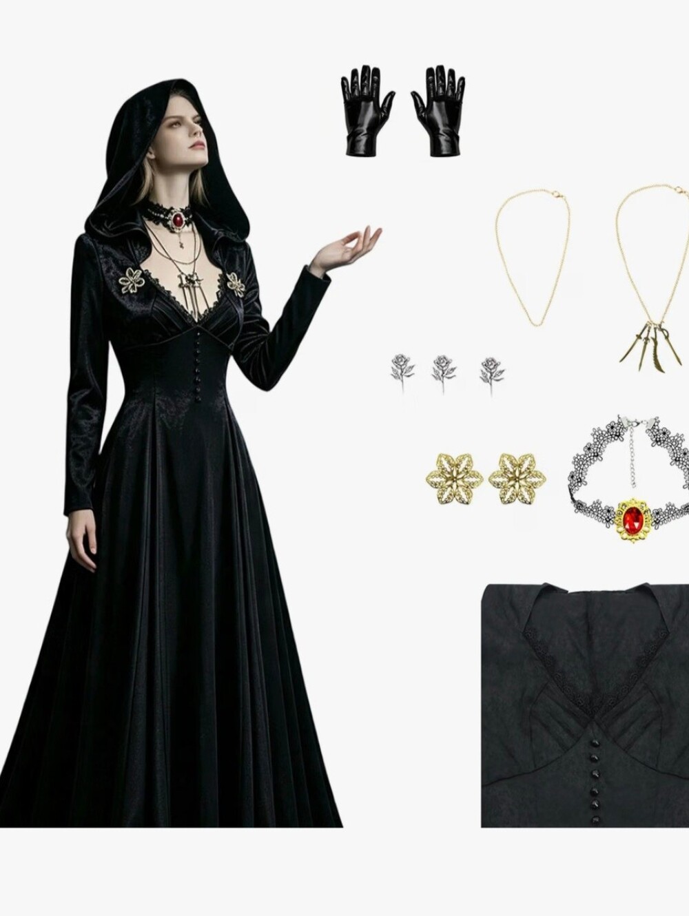 NIB Gothic Black Hooded Dress Halloween Costume - Large